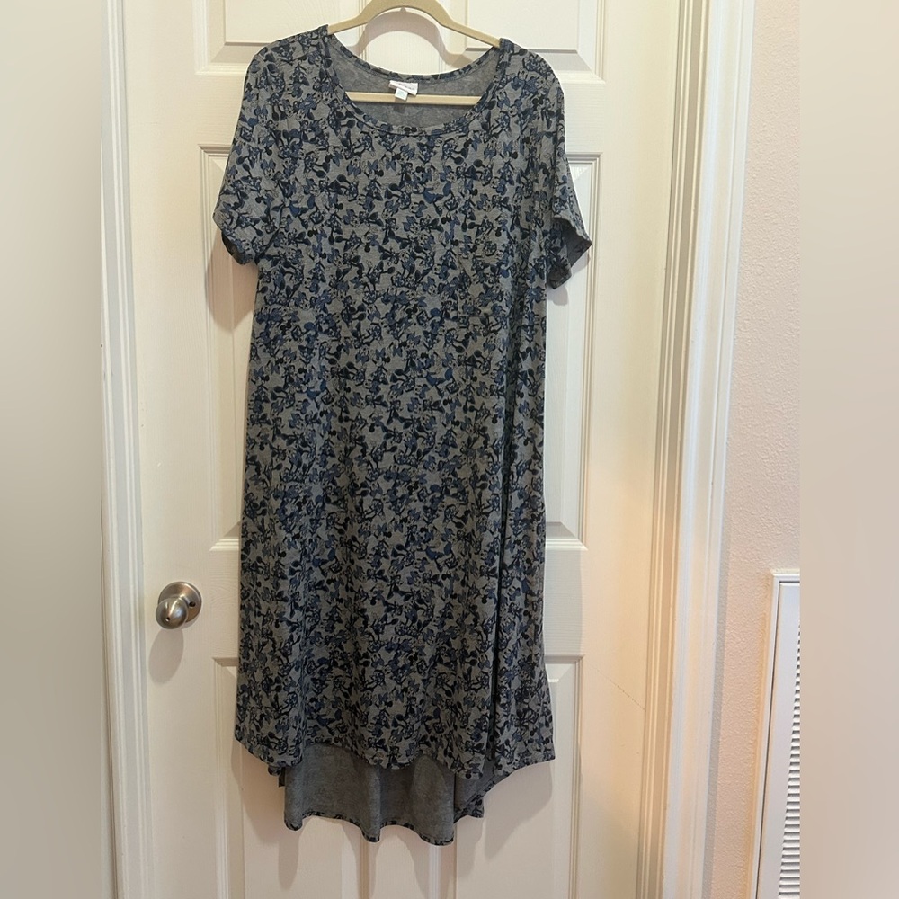 LuLaRoe Disney Minnie Gray and Blue High Low Dress